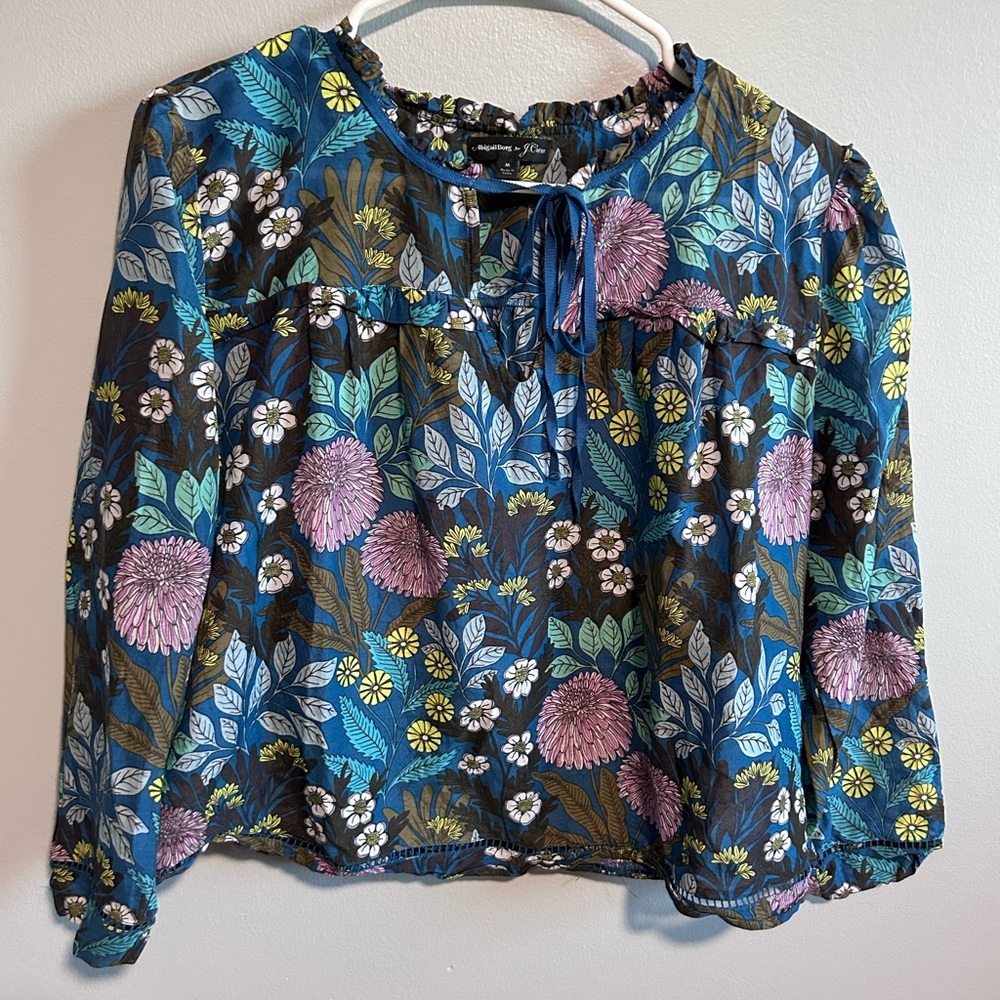 Abigail Borg for J Crew Blue Floral Print Blouse-Md